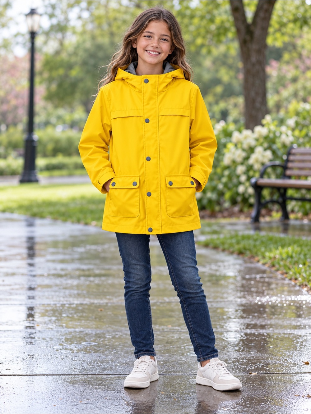 Cat & Jack Girls Yellow Hooded Raincoat | Size 10/12